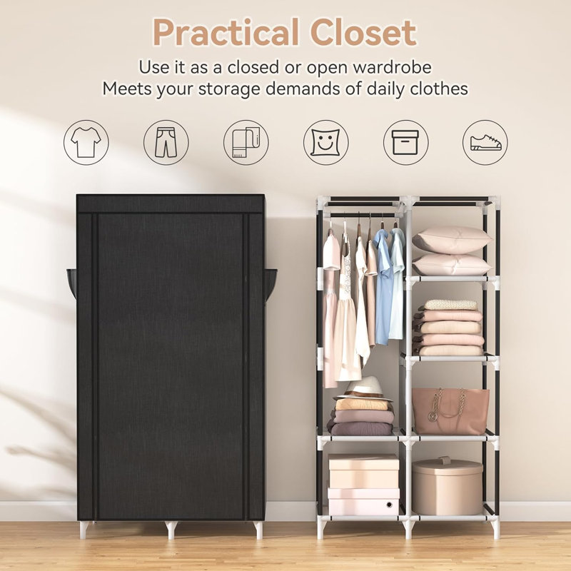 MAGBIX Portable Closet Wardrobe Closet For Hanging Clothes With 6 Storage Shelves 1 Hanging Rod And 4 Pockets Free Standing Closet Clothes Organizer For Bedroom Sturdy And Easy Assemble Wayfair